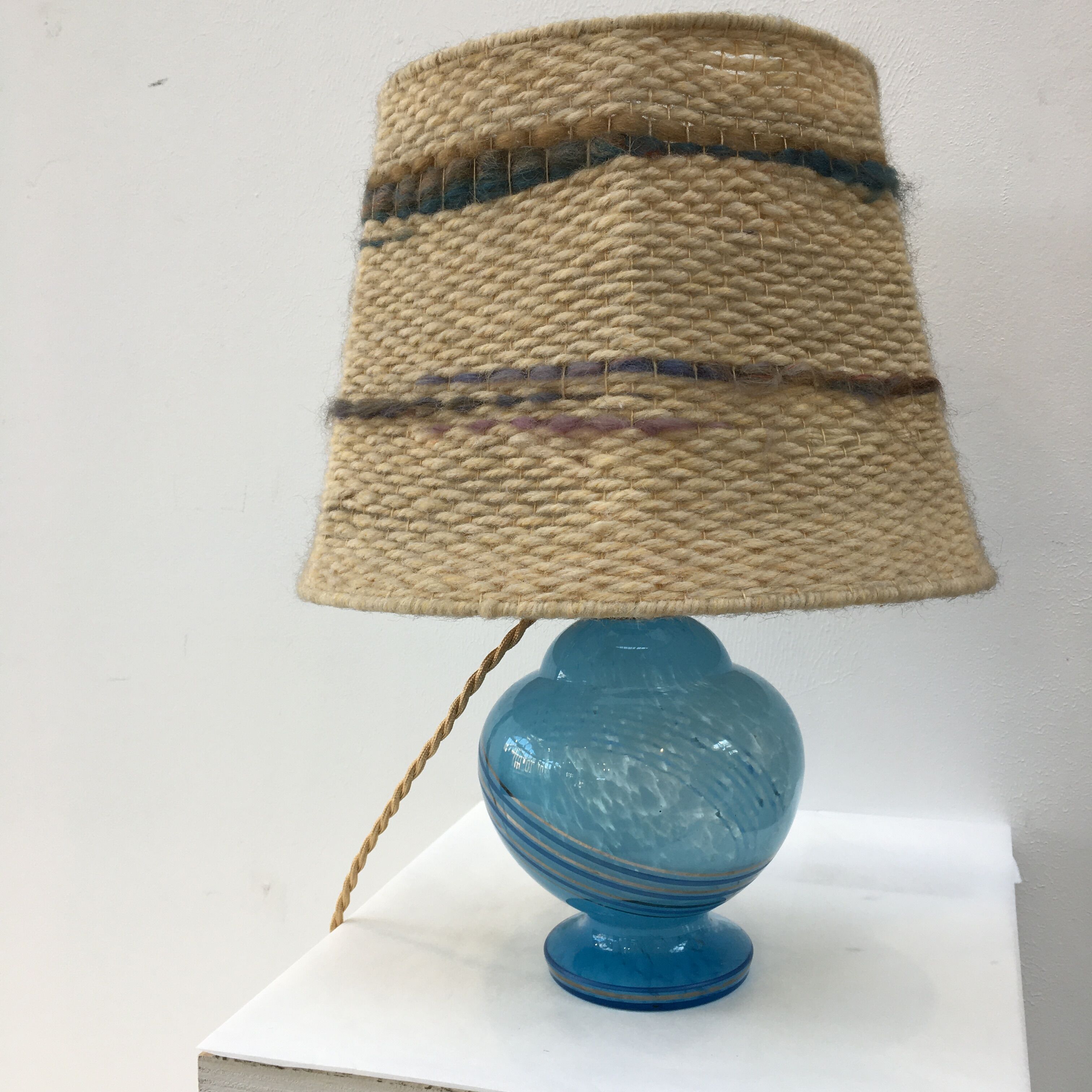 Art Deco table lamp in blue Clichy glass