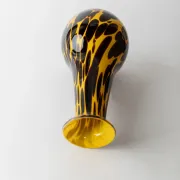 Vintage Murano glass vase from the 1990s, yellow art glass with black spots, postmodern Italian design.