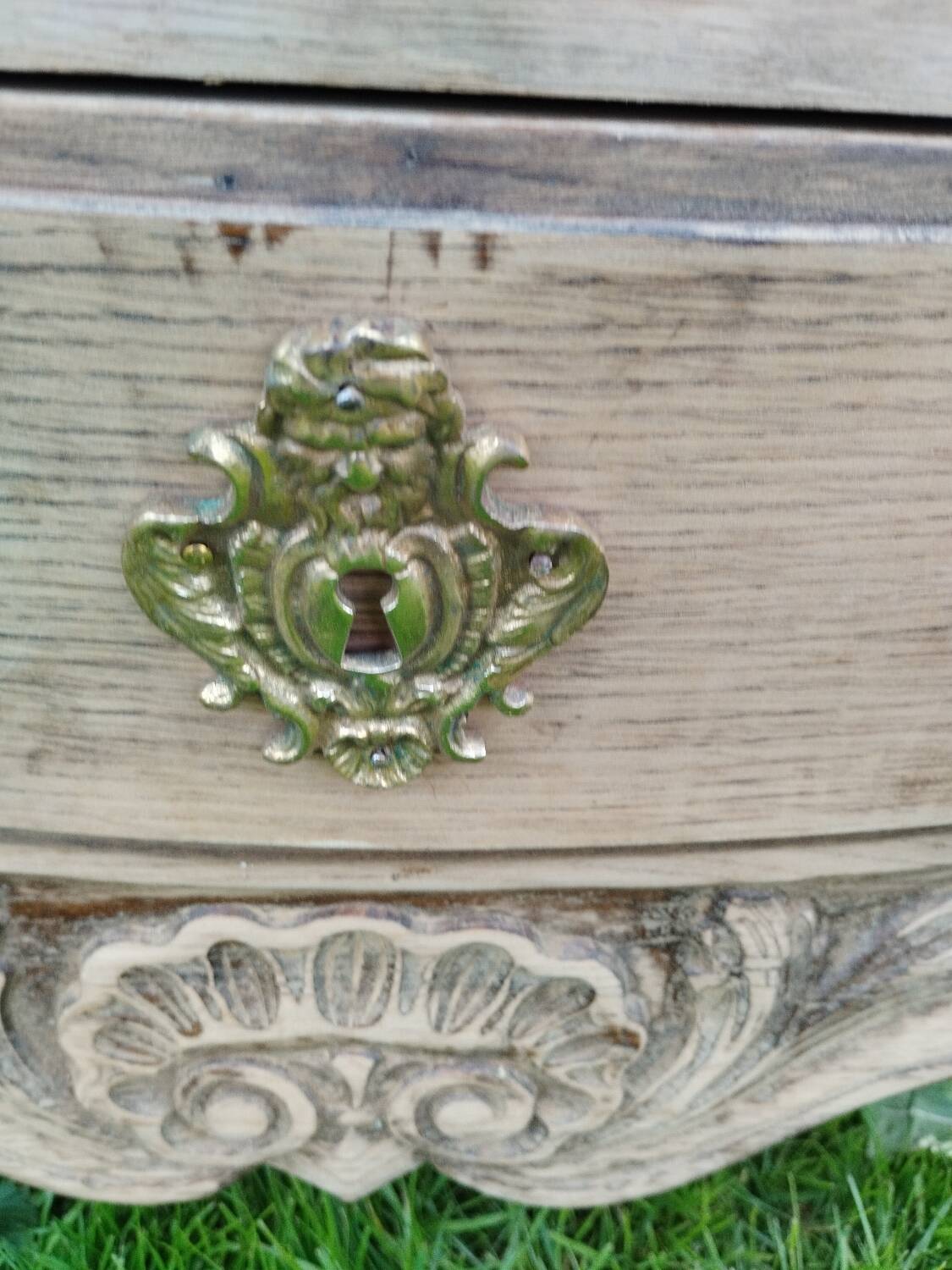 Antique Louis XVI style chest of drawers with wooden top