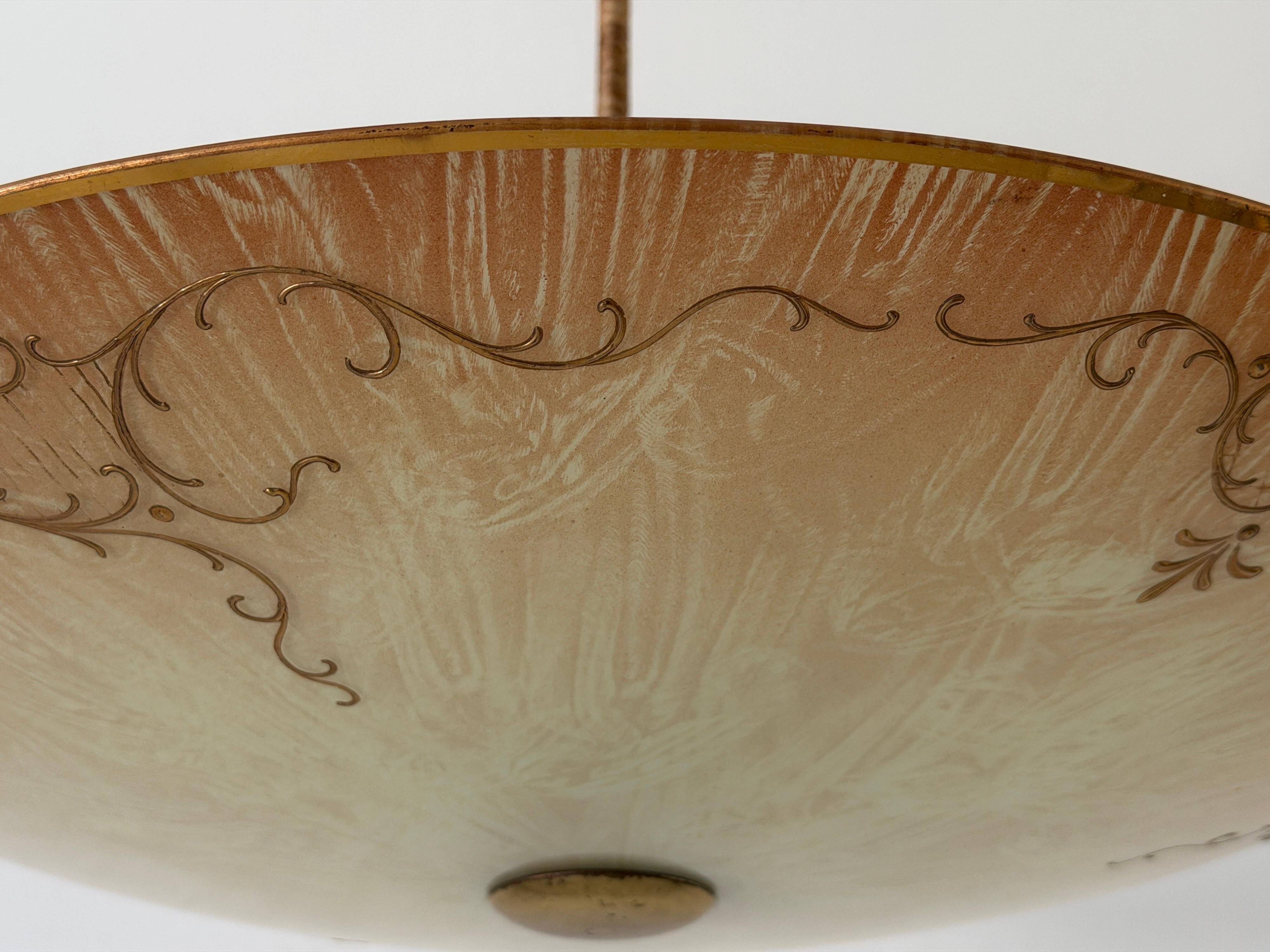 Art Deco ceiling light in pink gilded glass, 1940s, Germany