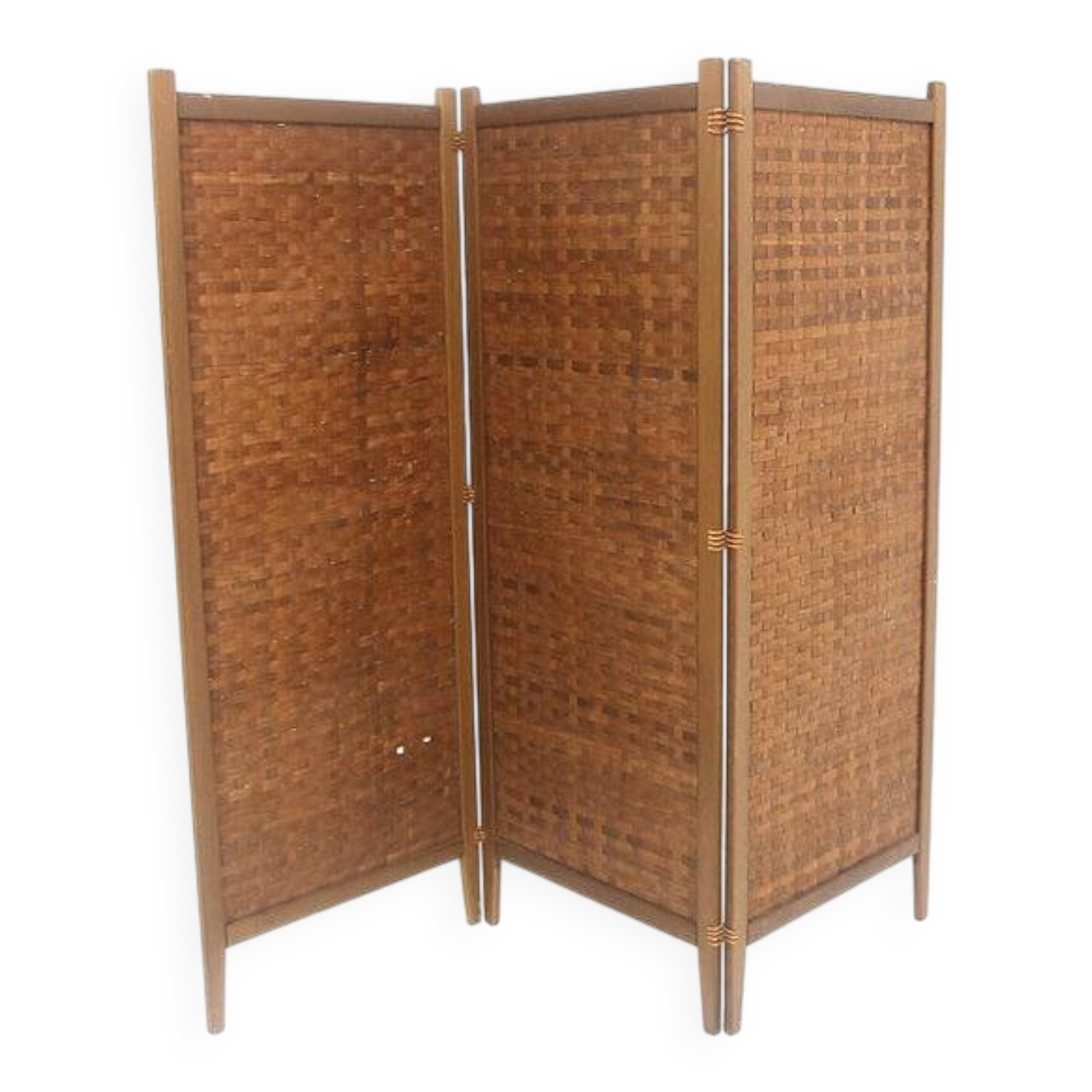 Screen in pine, oak and leather, "Spåna", Alberts Möbelfabriker, Sweden, 1970