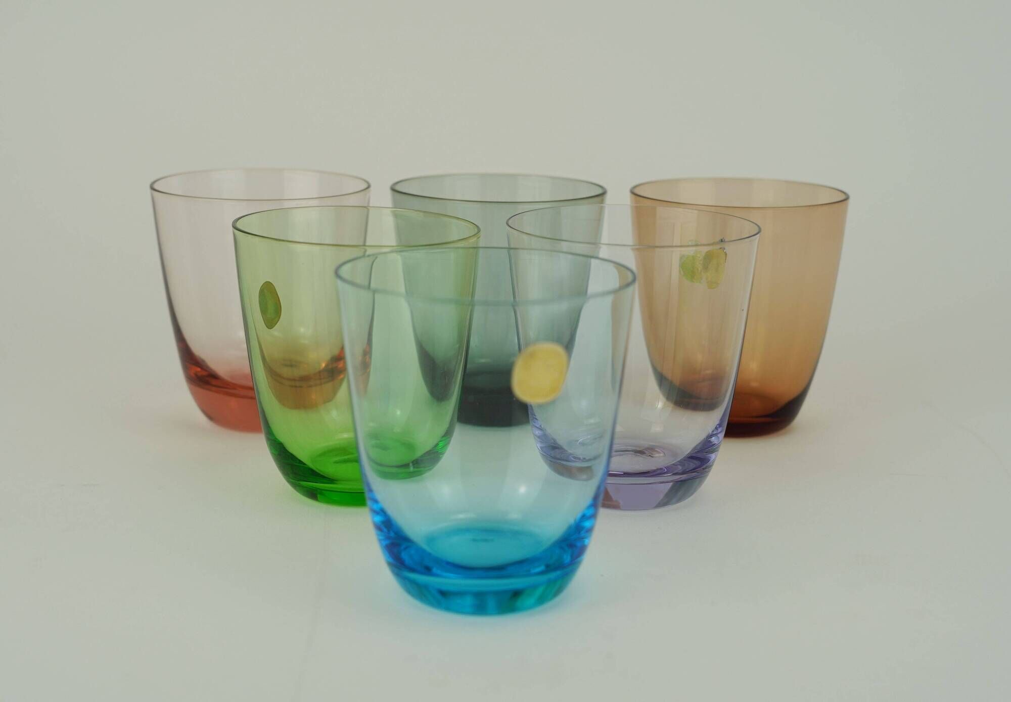 6 mid century GLASSES 1950s 60s colored glass WMF crystal glass