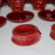 Set of 7 eggcups by Louis Bacculini, Vallauris, with 2 cups of salt, 6 saucers