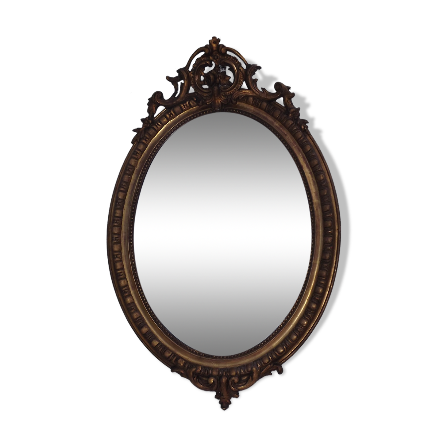 Mirror 19th wood and stuk golden oval 97x62cm