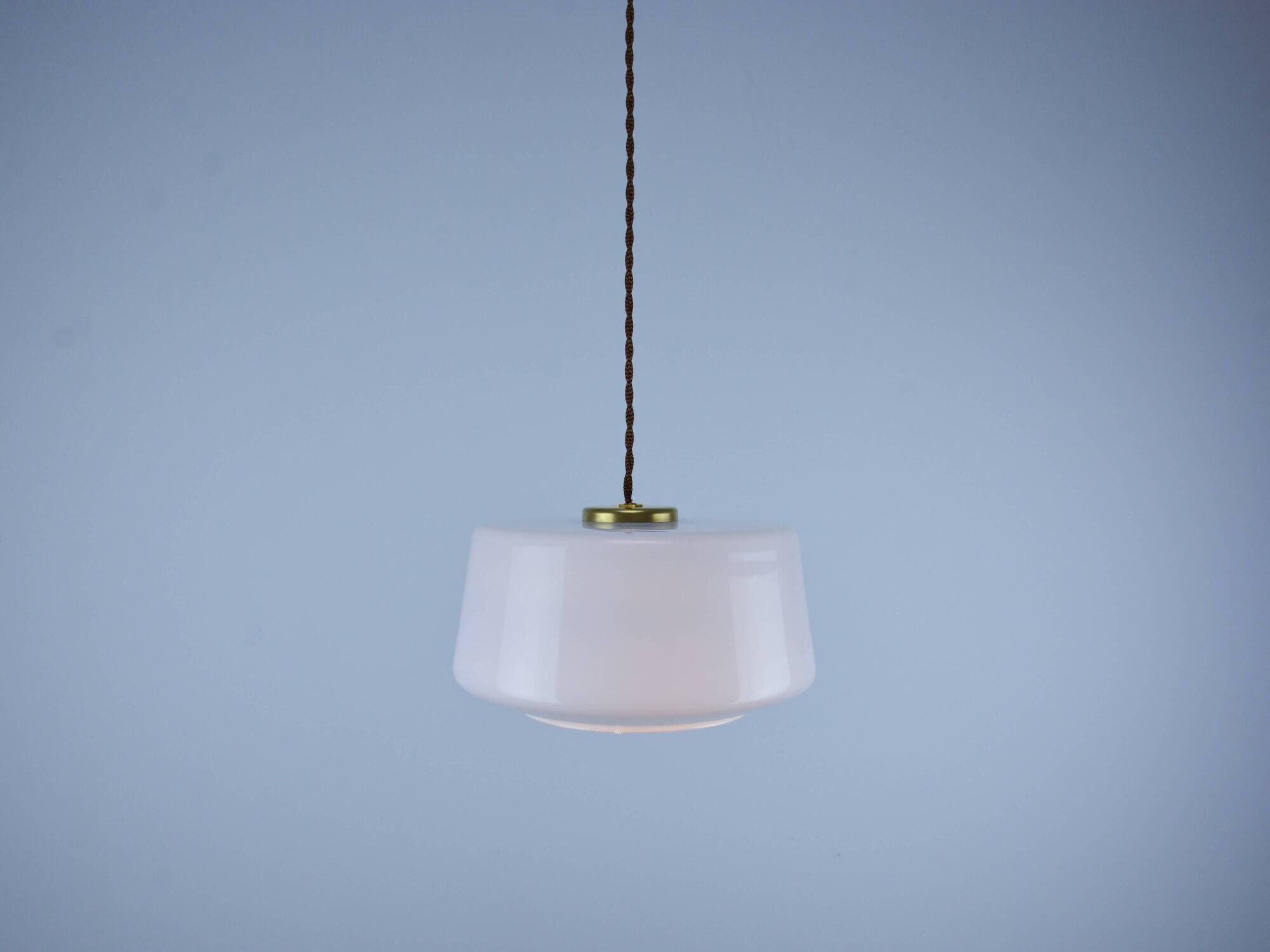 Vintage Mid-Century Baby Blue Glass and Brass Pendant Lamp