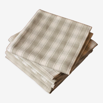Lot 6 serviettes de table coton carreaux beige lin