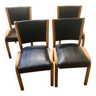 4 vintage steiner bow wood chairs