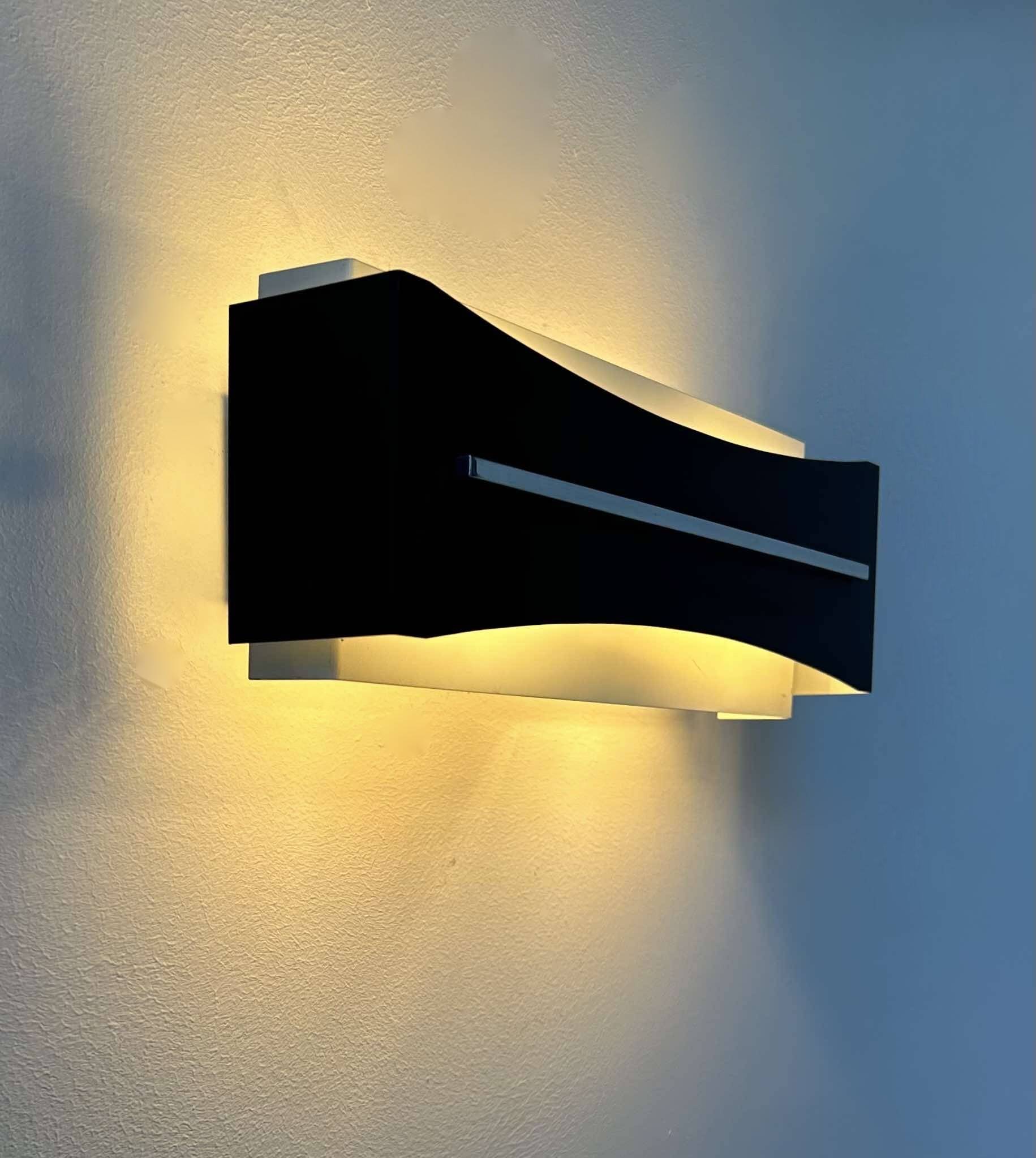 Vintage modernist wall lamp, black, white and chrome, France 1960