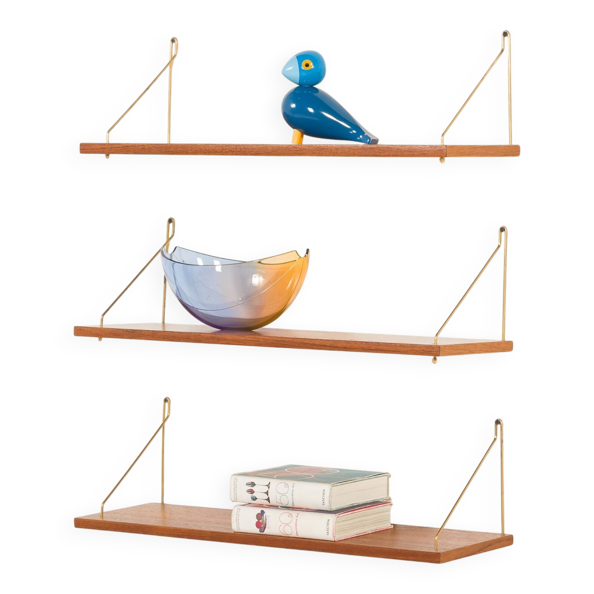 Danish mid century teak floating shelves set of 3, 1960s