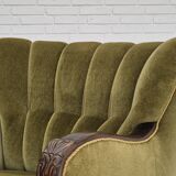 Fauteuil danois en tissu vert et chêne, 1960