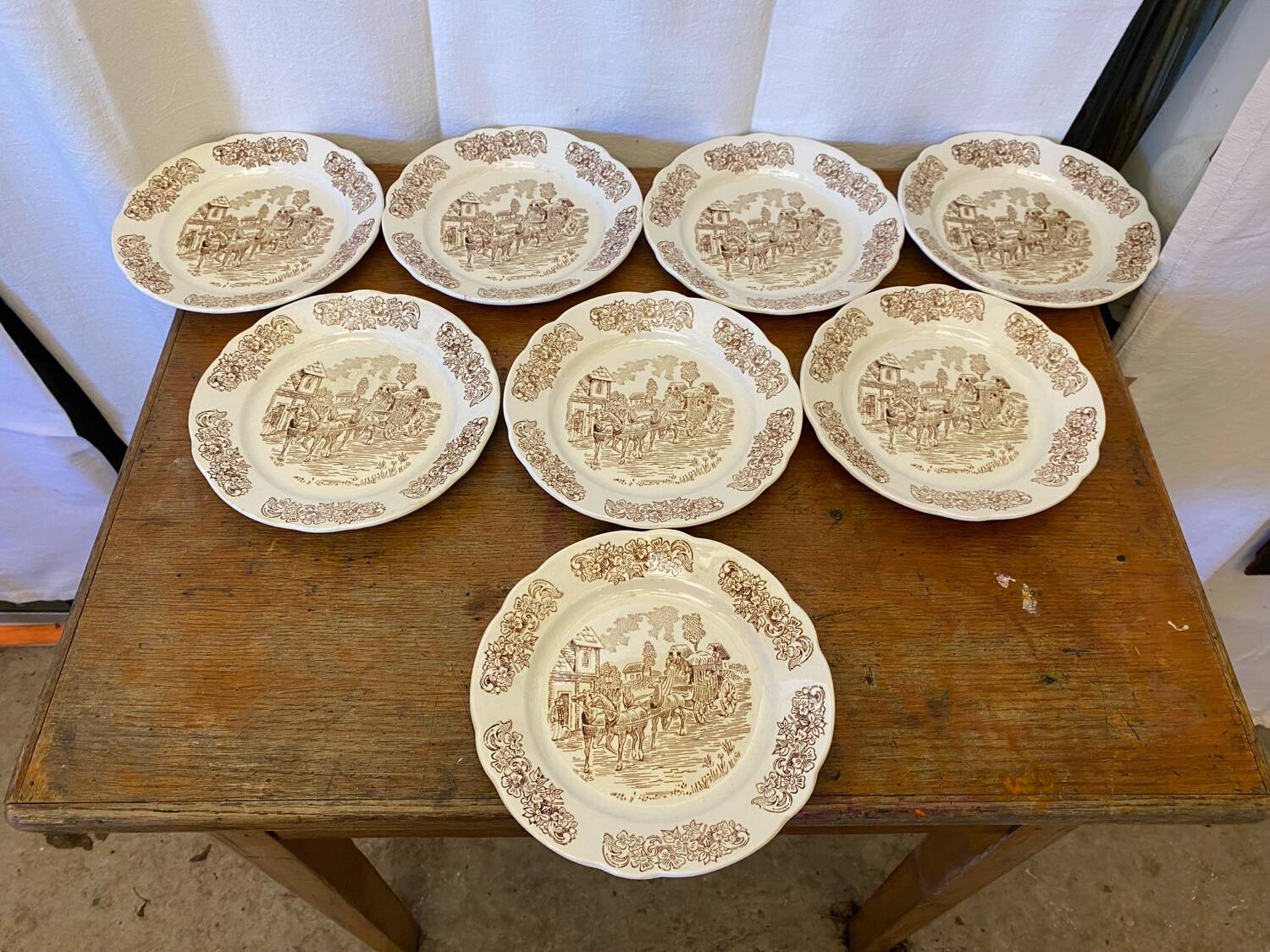 Set of 8 Antique Dessert Plates SARREGUEMINES Vintage Ceramic