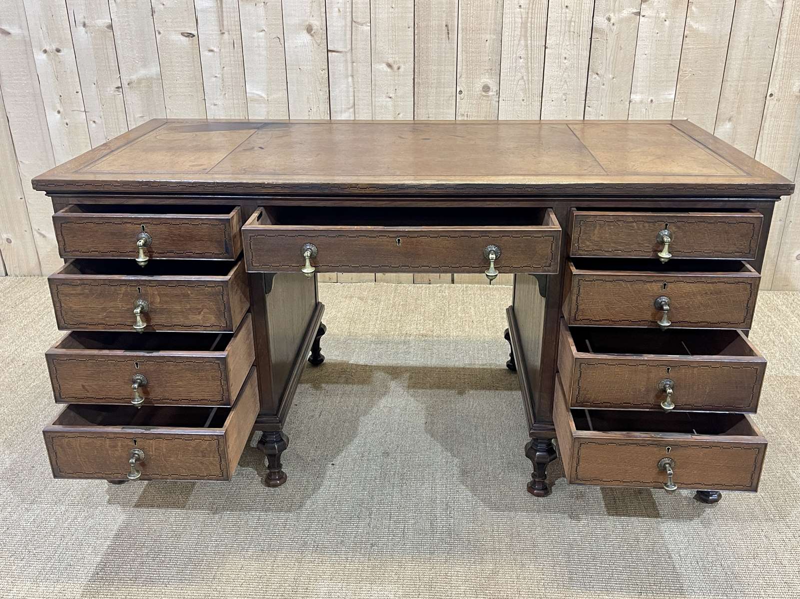 1930s English flat desk in oak