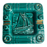 Vintage, ashtray and pocket tray decorated with a boat by Verceram from around 1950.