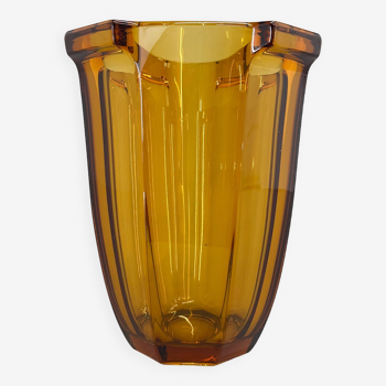 Vase Art Déco en Verre Ambré par Rudolf Schrotter, 1930s