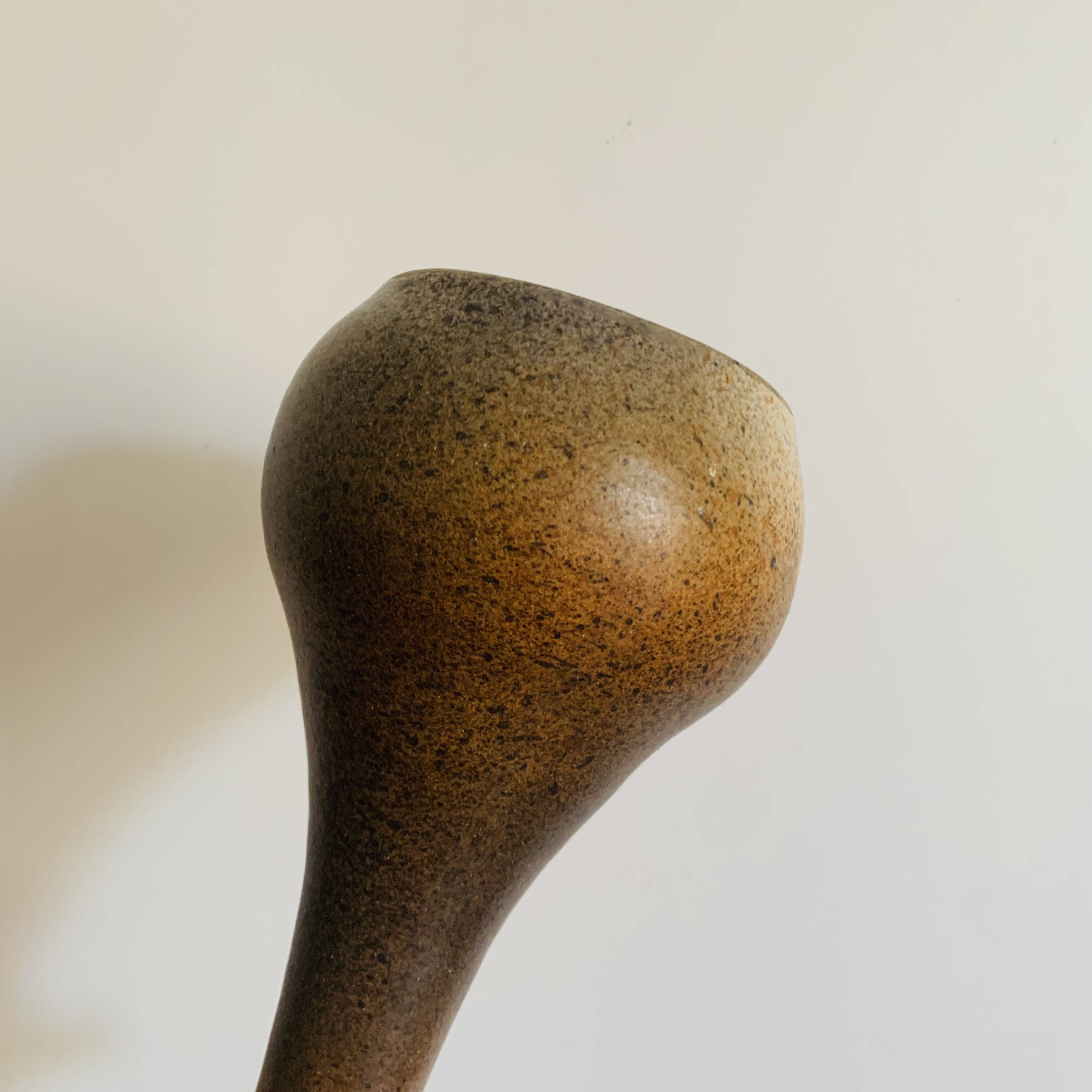 Vintage speckled brown stoneware soliflore vase – 1960s/70s