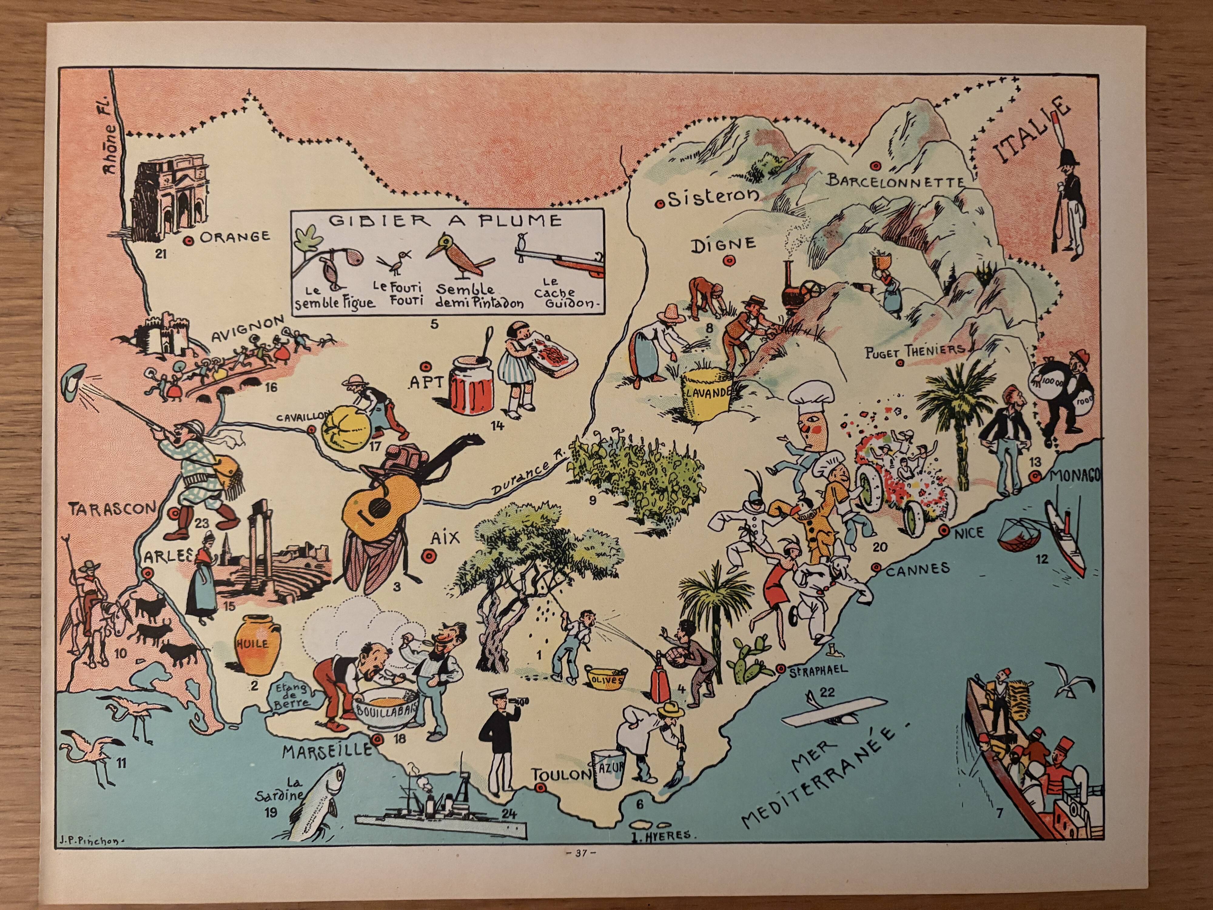 Vintage poster, illustrated map of Provence, 1939 - JP Pinchon