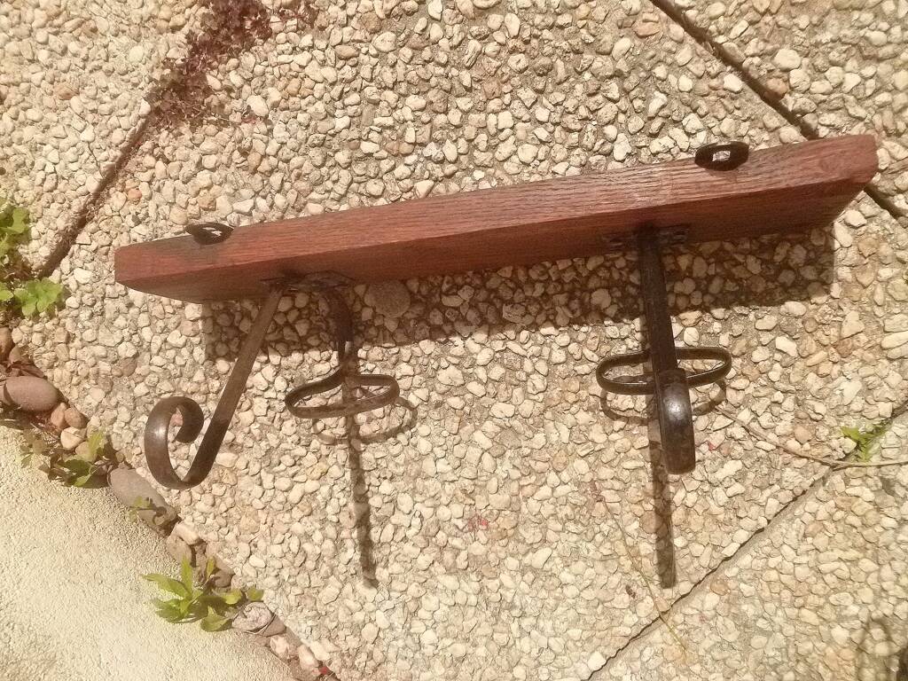 Metal and solid wood hooks, vintage