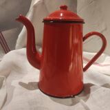 Vintage French coffee pot in red enamel metal