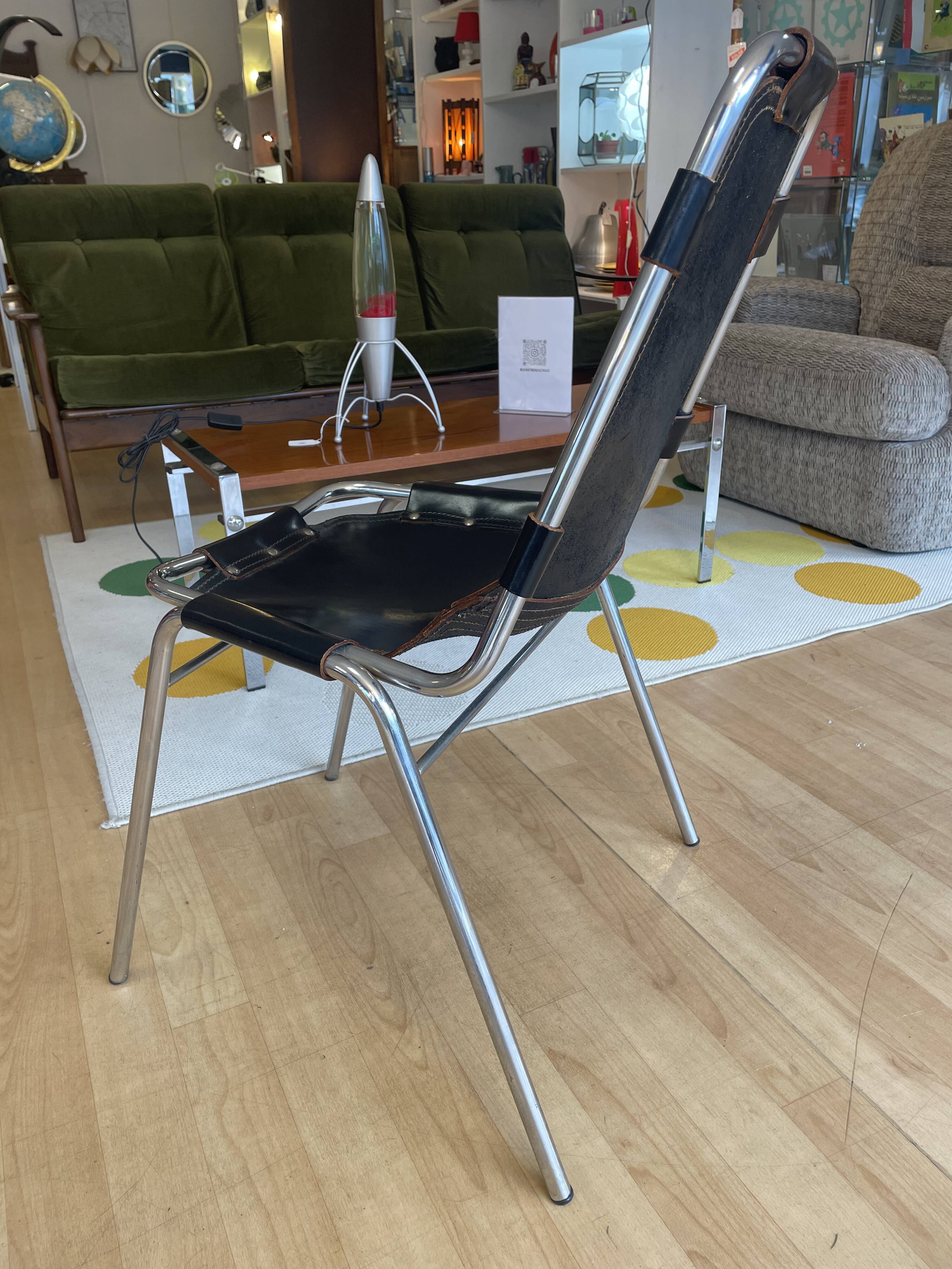 Dal Vera "Les Arcs" chair, black leather and chrome aluminum, 70s