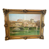 Oil on canvas depicting the "Ponte Vecchio" in Florence.
