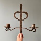 Brutalist wrought iron wall candle holder