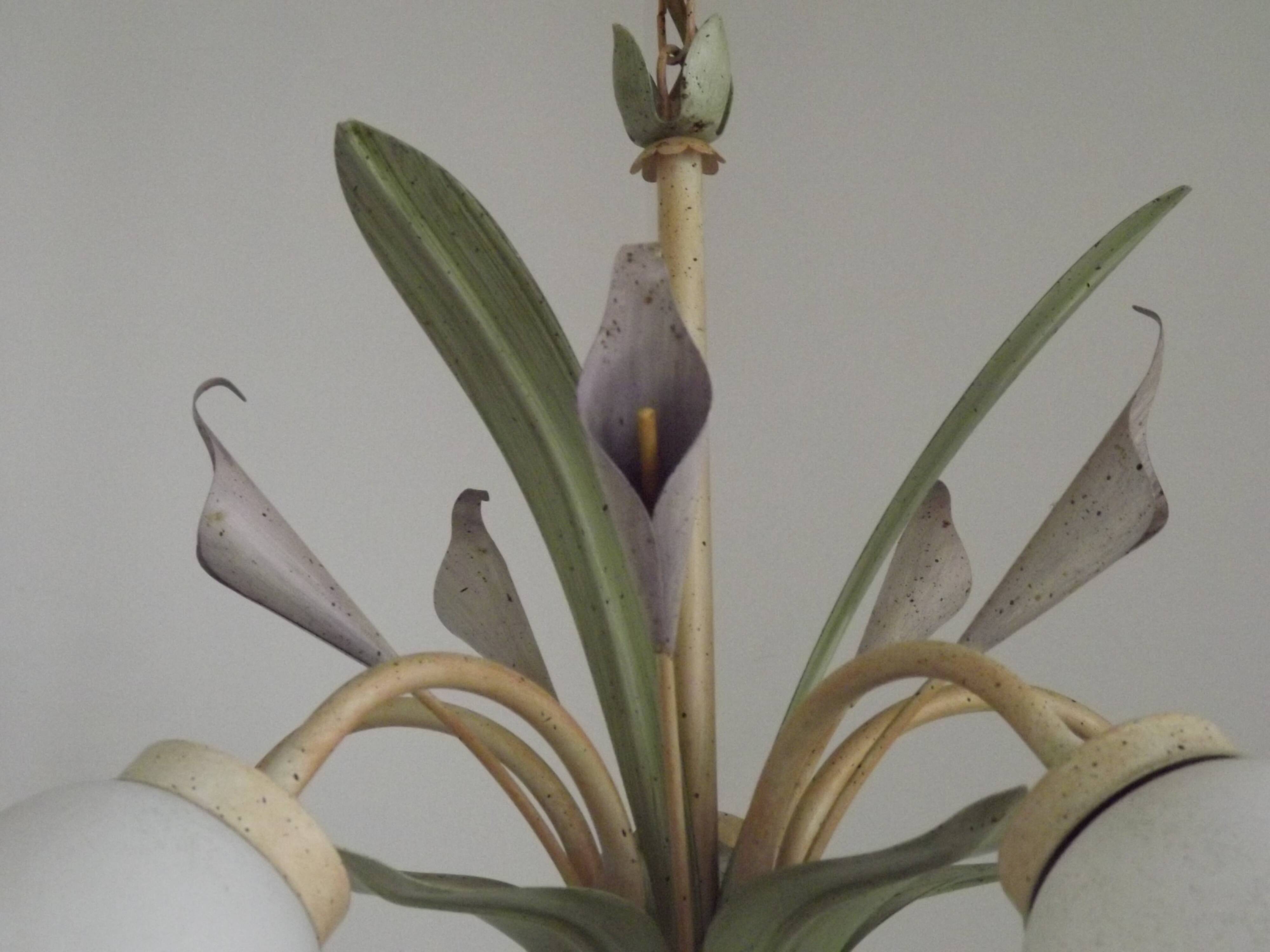 French Vintage 3 Light Lavender Lily Chandelier with Glass Shades 5480