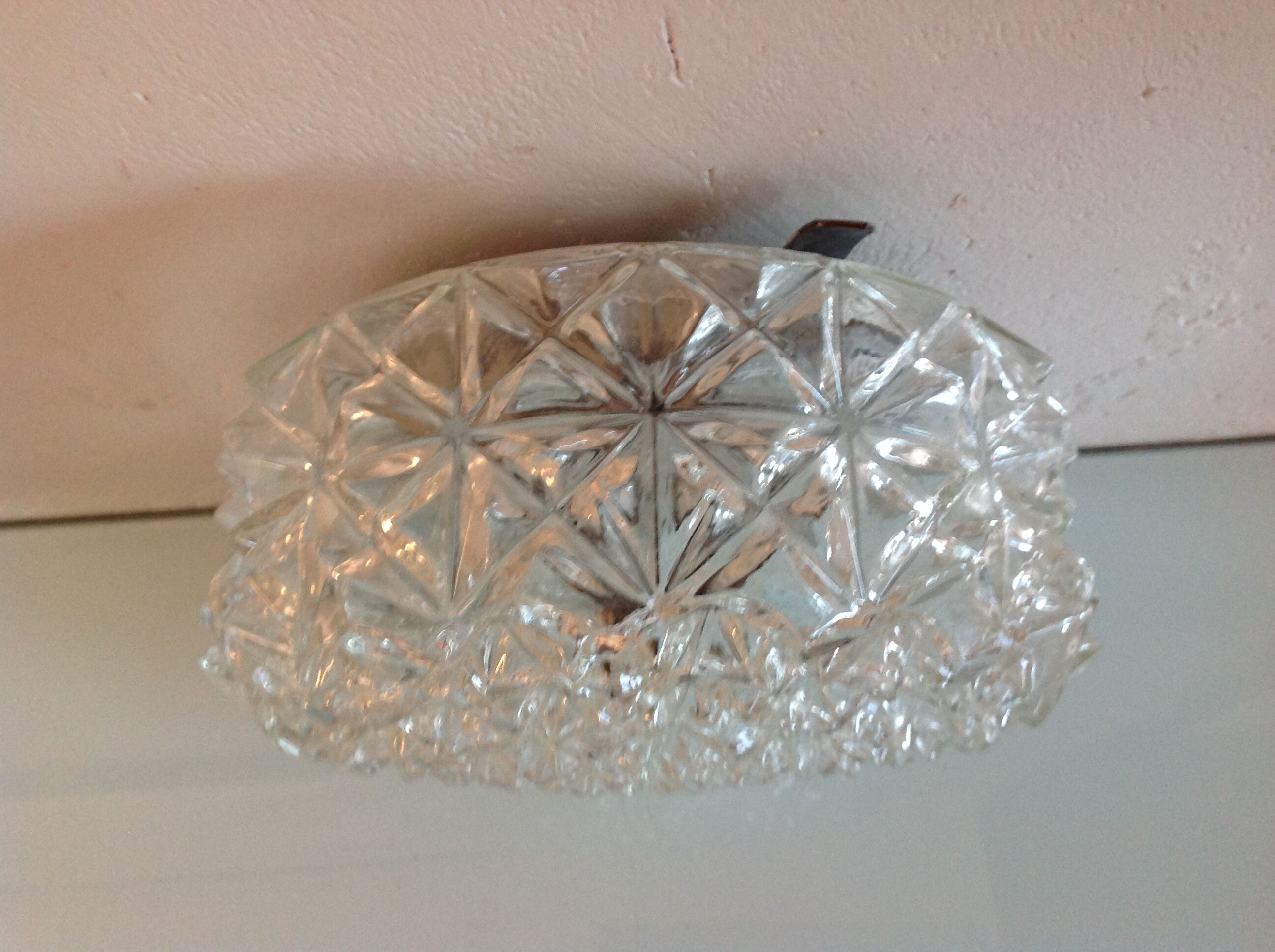 Vintage structured glass round ceiling lamp 60s-70s