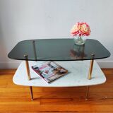 Vintage 1960 glass and marble coffee table