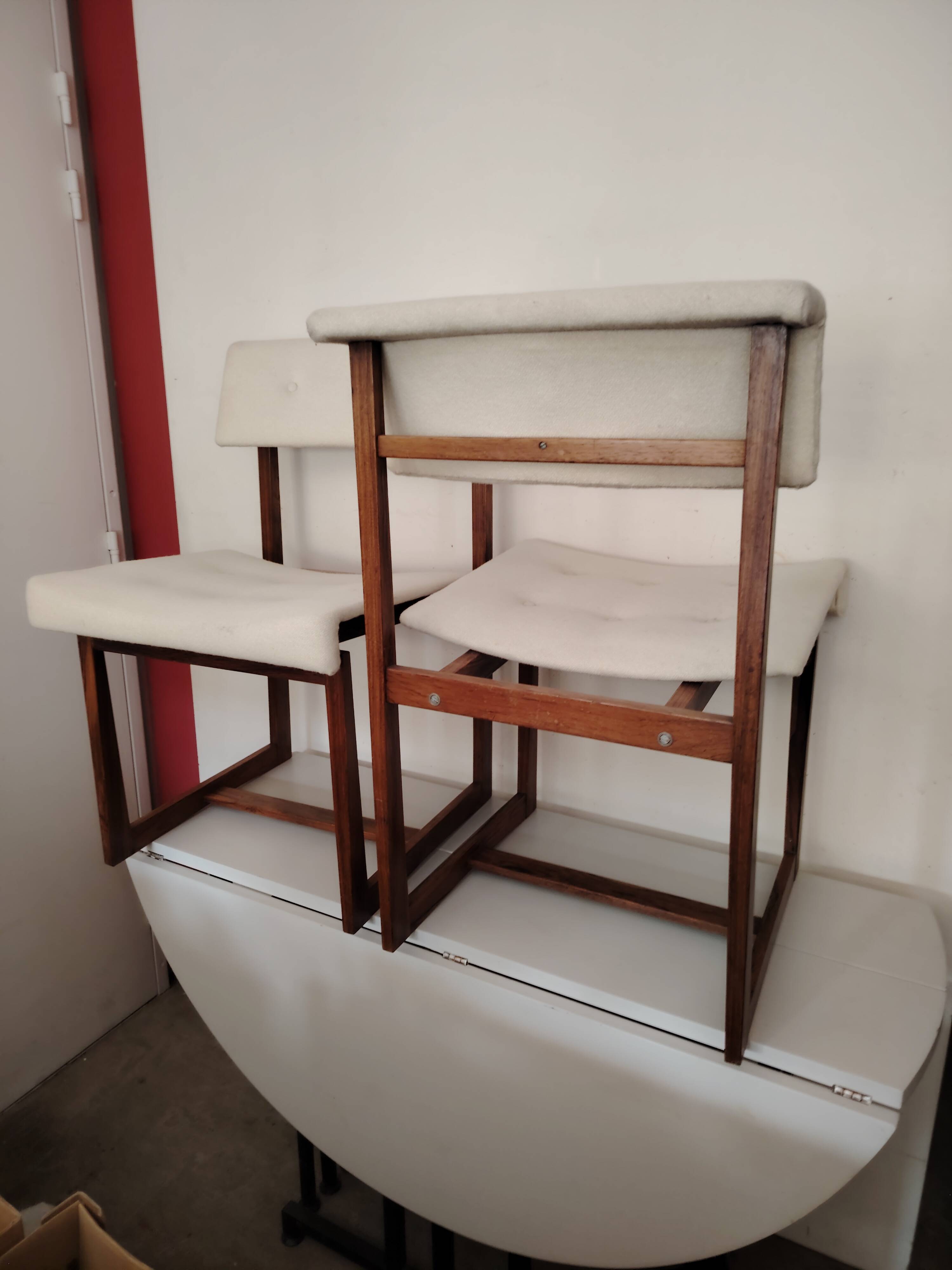 chaises de Henning Sorensen en palissandre massif et lainage blanc