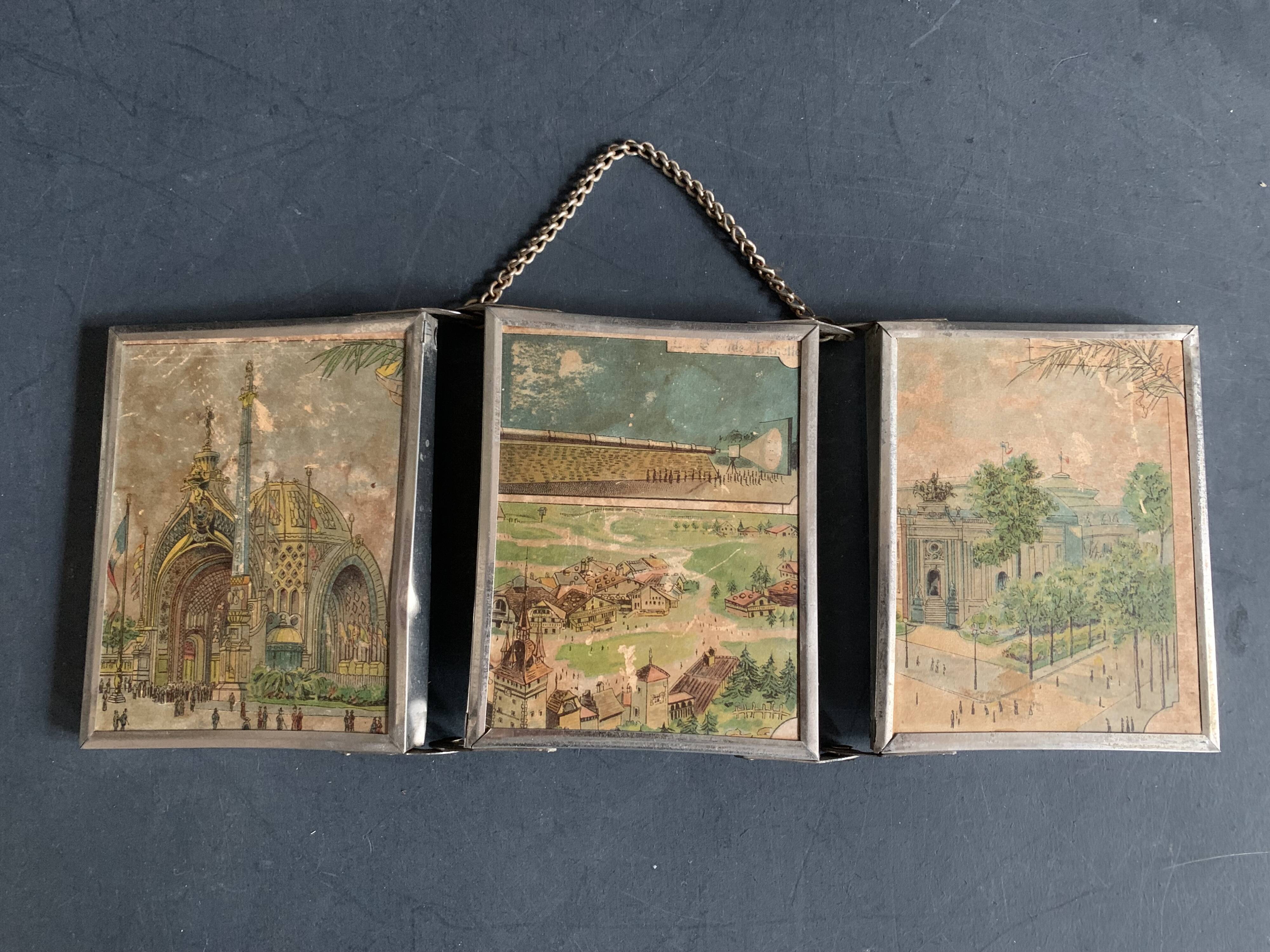 Miroir triptyque miniature, illustration exposition universelle de 1900