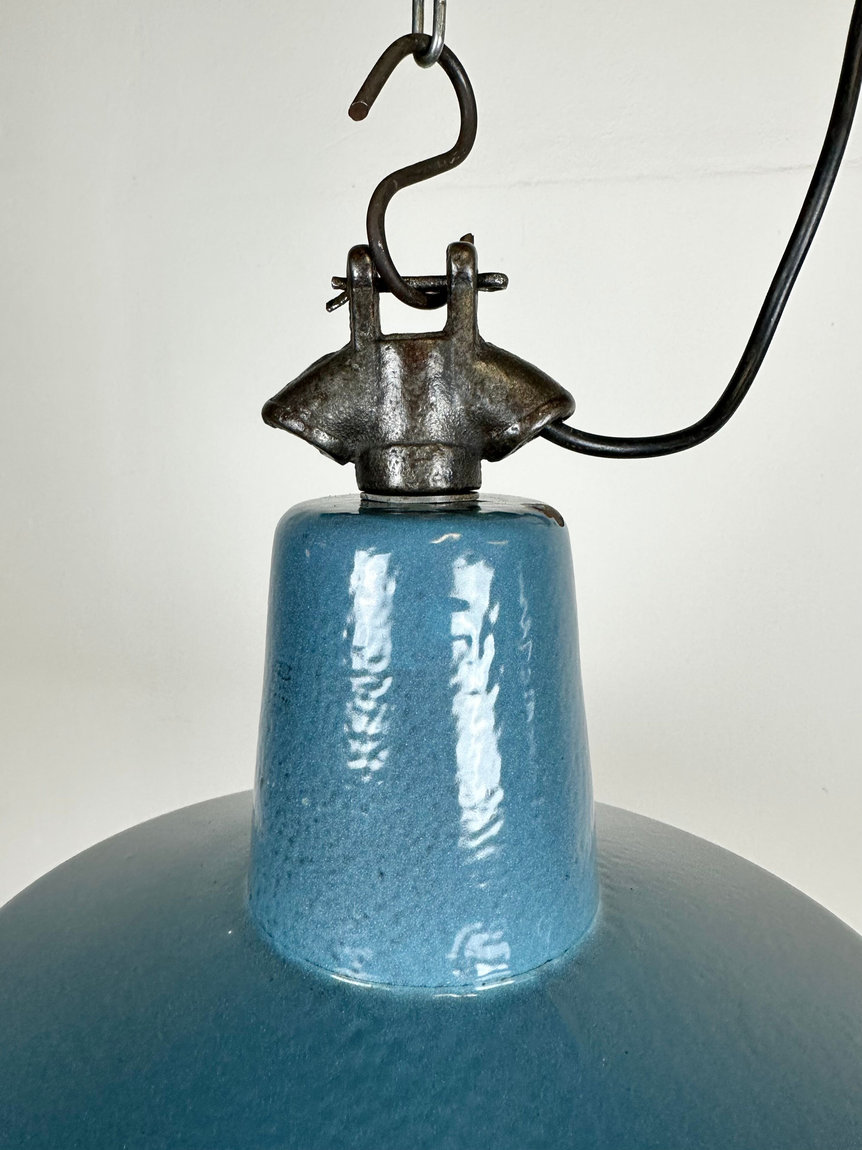 Industrial Blue Enamel Factory Lamp with Cast Iron Top, 1960s