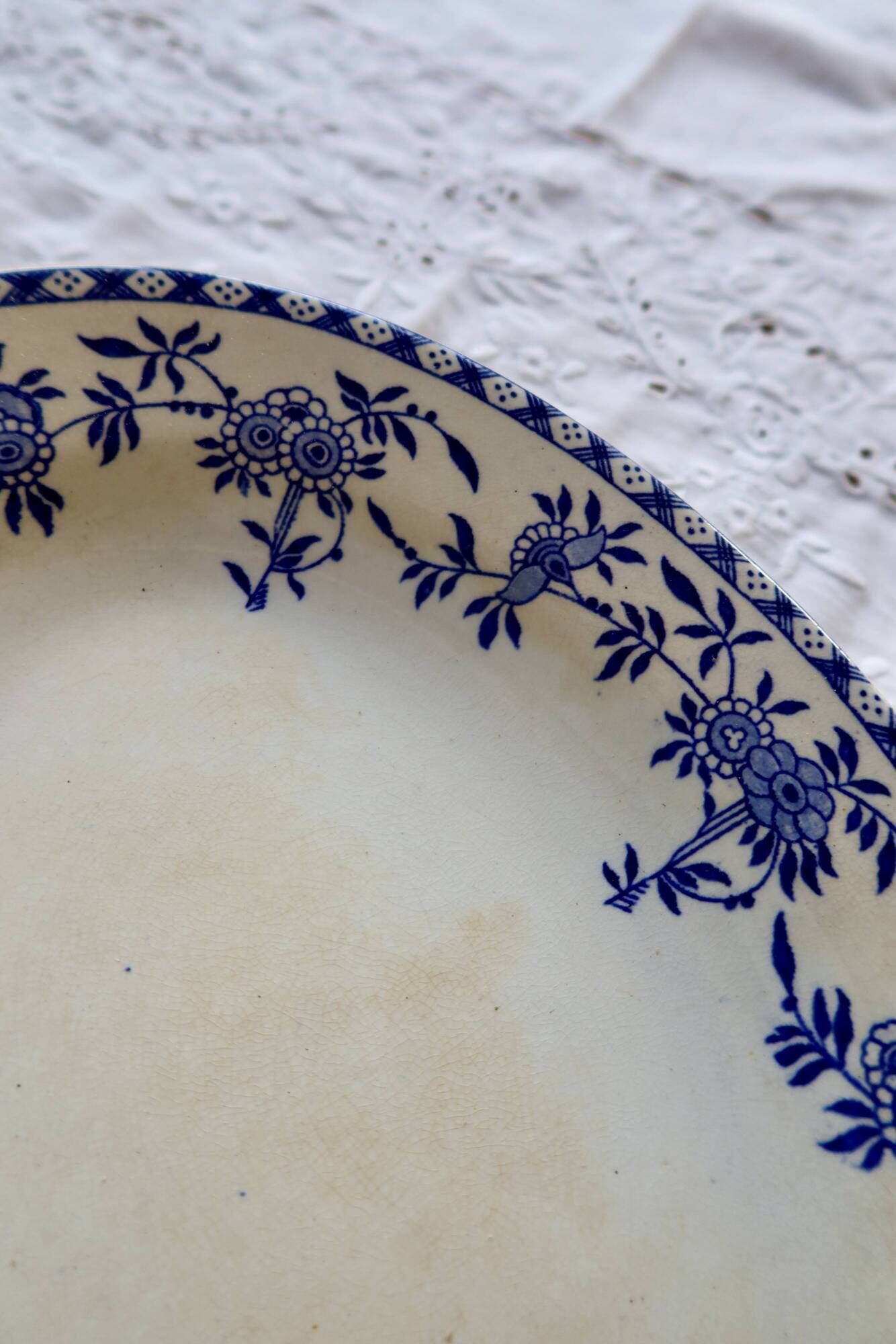 Antique oval plate, Dresden porcelain, blue and white – Baroque floral decoration