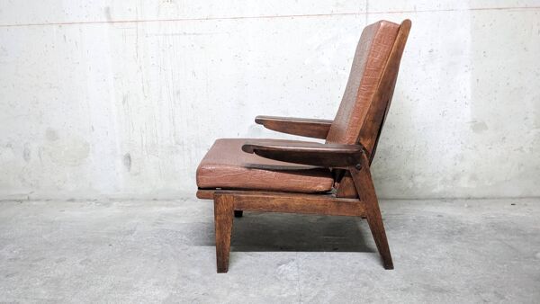 Fauteuil inclinable vintage Free Span modèle FS115 en chêne massif 1950 's