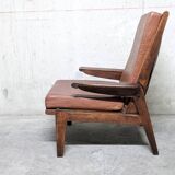 Vintage Free Span FS115 Solid Oak Recliner Chair 1950s