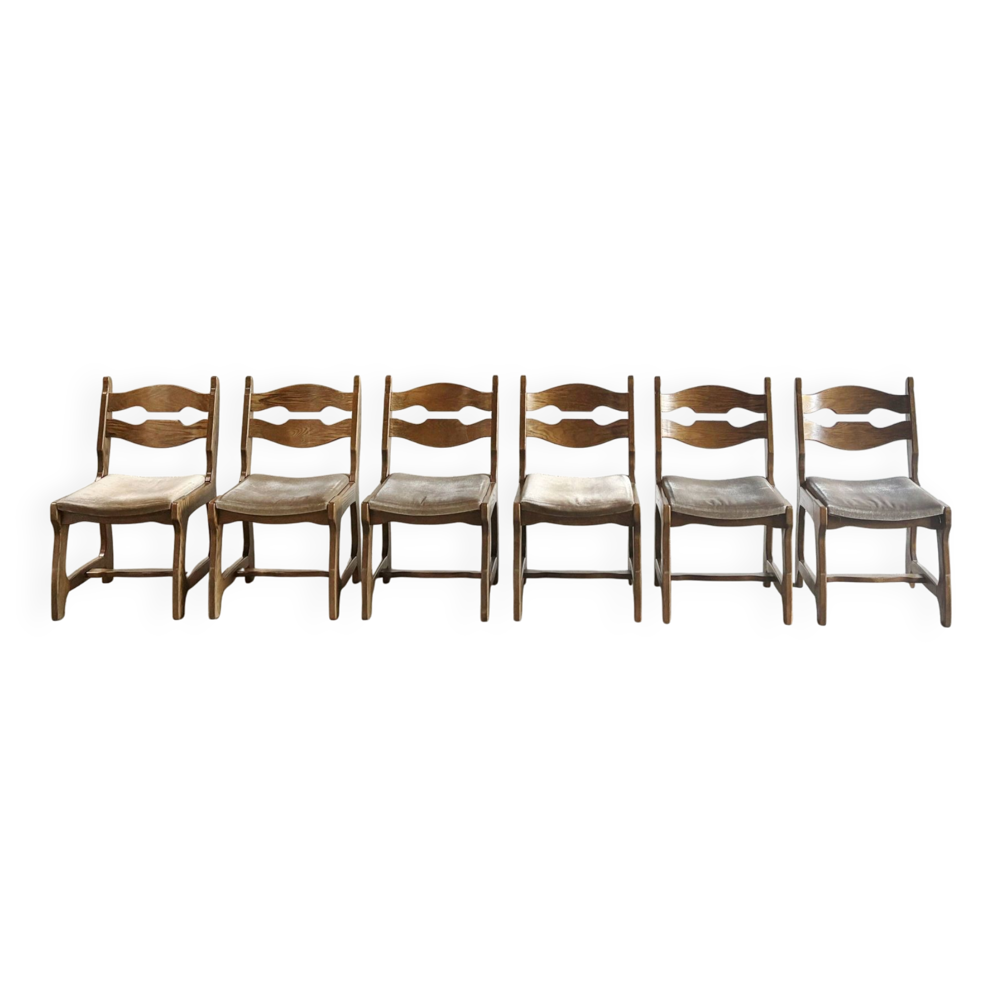 Dining Chairs in Wood and Fabric attributed to Guillerme Et Chambron, 1950s, Set of 6