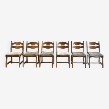 Dining Chairs in Wood and Fabric attributed to Guillerme Et Chambron, 1950s, Set of 6