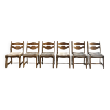 Dining Chairs in Wood and Fabric attributed to Guillerme Et Chambron, 1950s, Set of 6