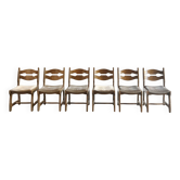 Dining Chairs in Wood and Fabric attributed to Guillerme Et Chambron, 1950s, Set of 6