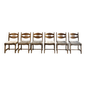 Dining Chairs in Wood and Fabric attributed to Guillerme Et Chambron, 1950s, Set of 6