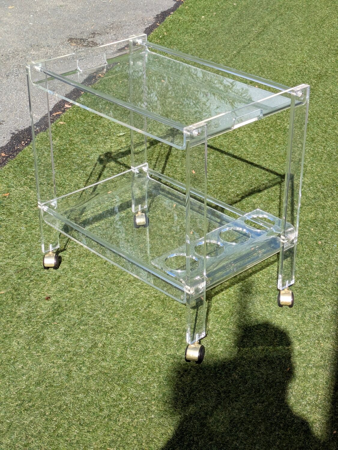 Vintage 1970s plexiglass serving trolley – integrated bottle rack