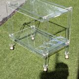 Vintage 1970s plexiglass serving trolley – integrated bottle rack