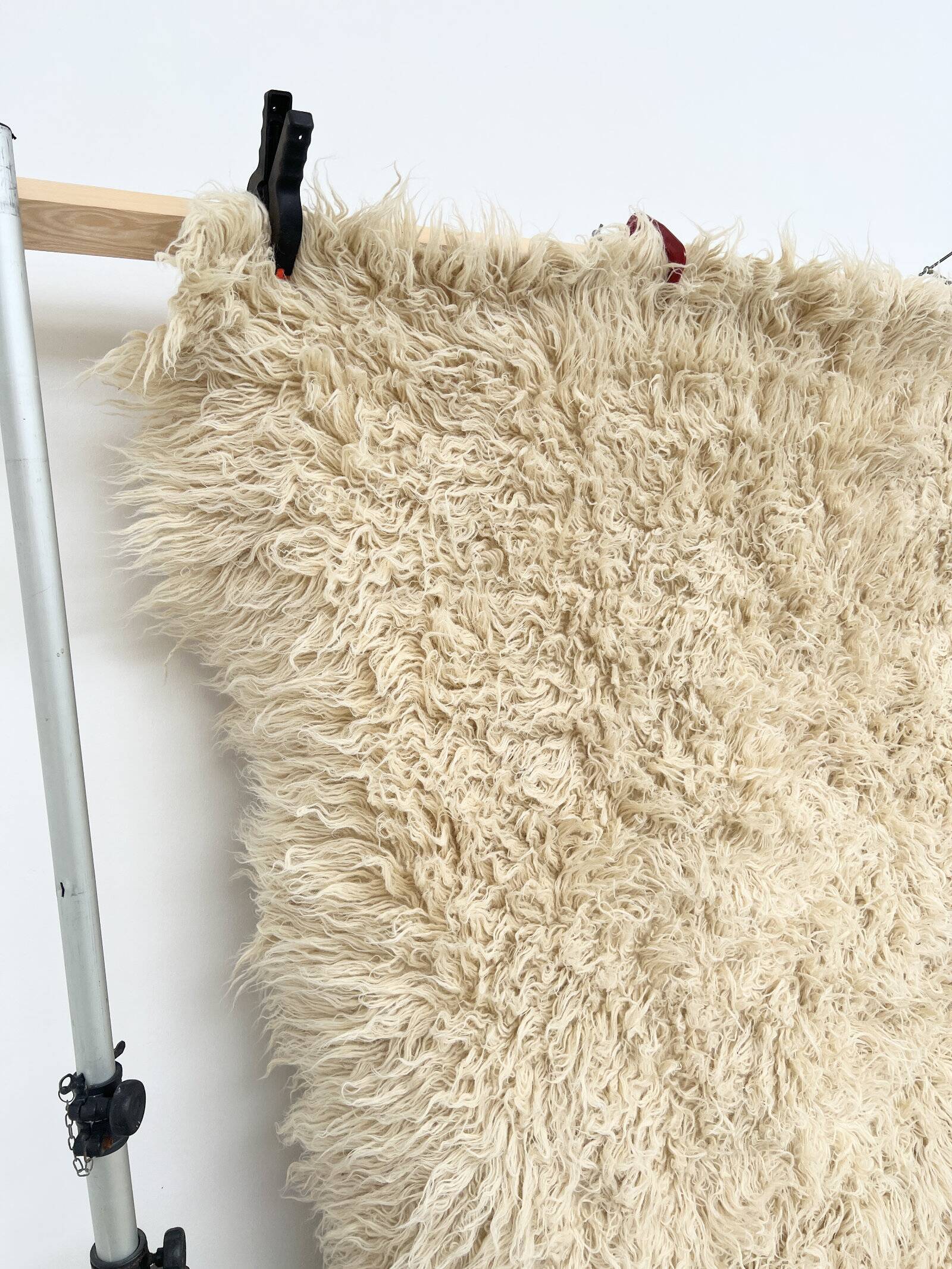 Vintage Flokati rug pure virgin wool 260 × 220 cm 1970s