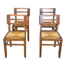Lot de 4 chaises moderniste Pierre Cruege bois foncé et paille années 50 France