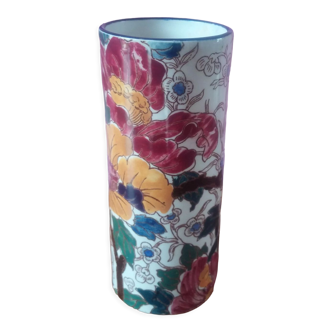 Vase soliflore en faïence de Gien décor mauves 1940
