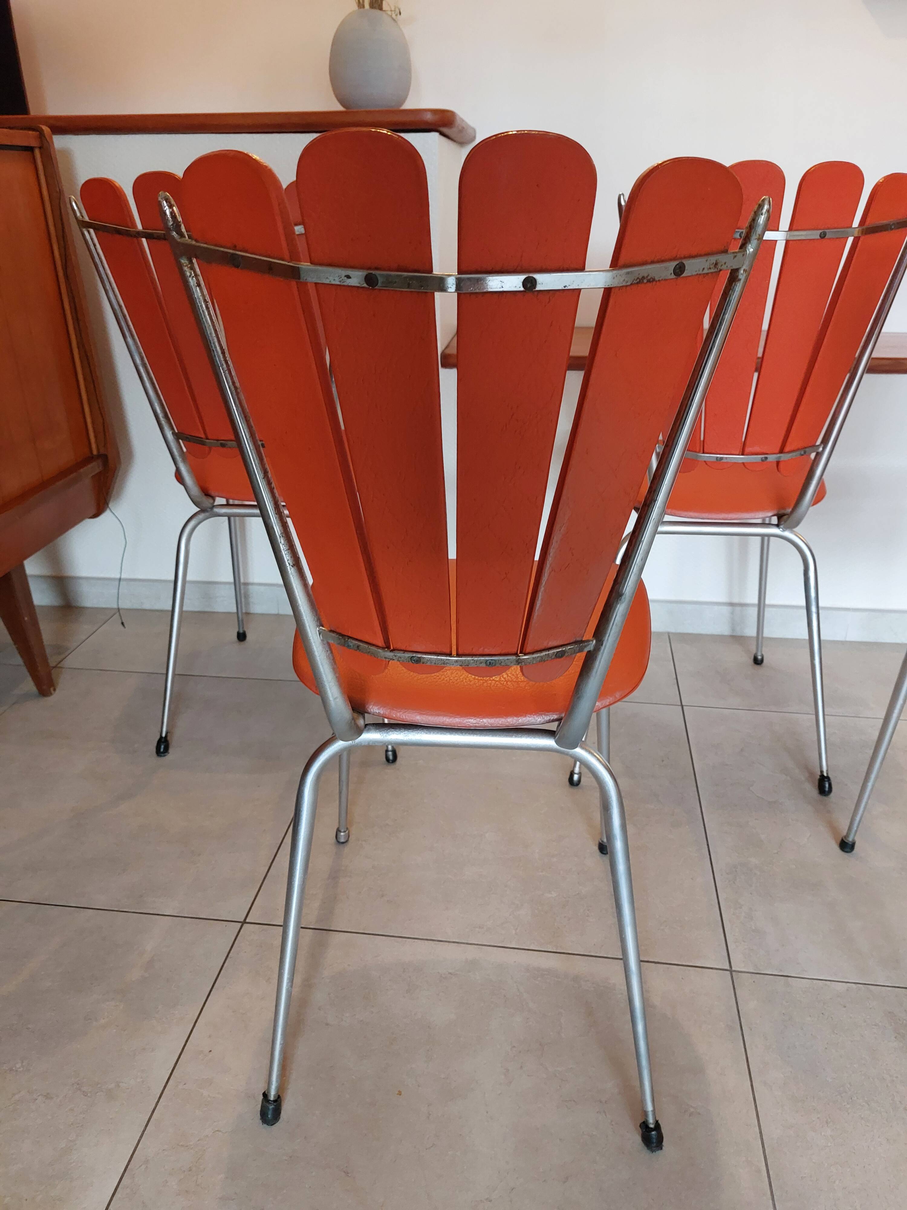 4 orange petal chairs, vintage
