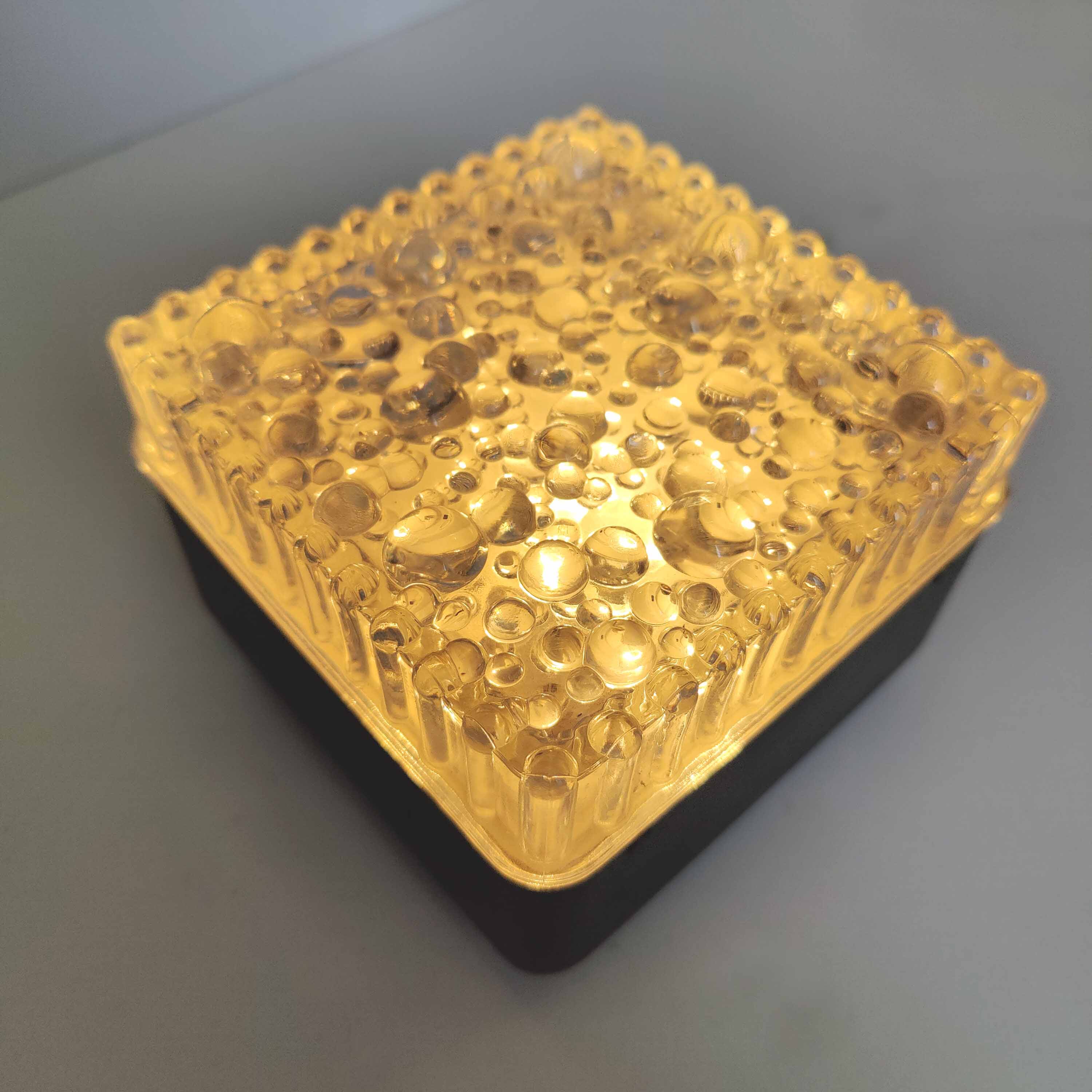 Set 4 wall lamps square ceiling lamps molded glass bubbles and black metal