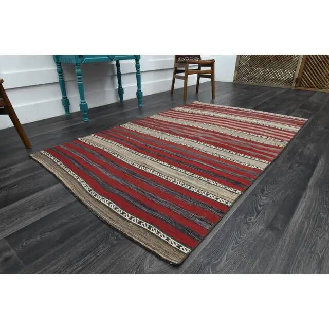 1970s Vintage Turkish Oushak Handmade Wool Cotton Red Runner Rug 125x205
