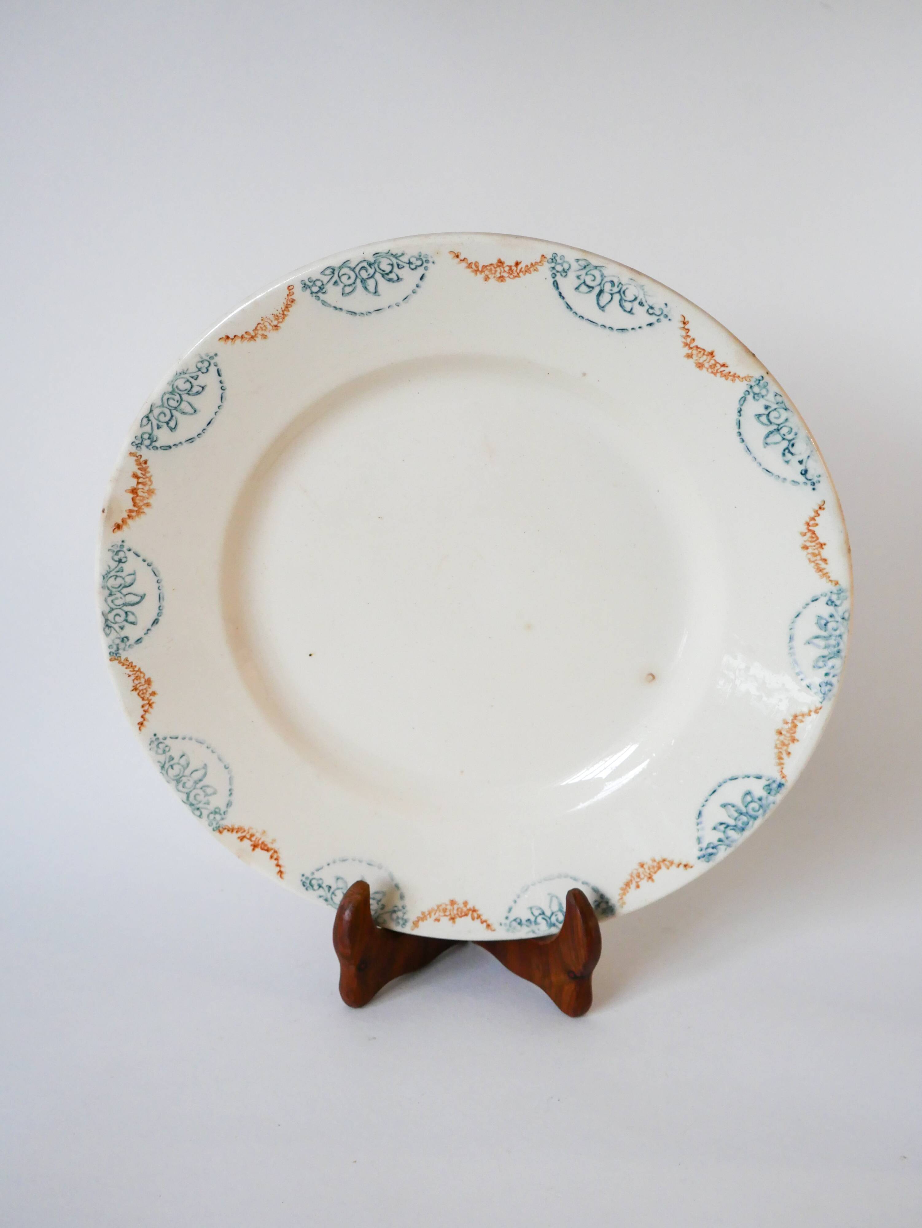 19th century Longwy blue and orange iron clay dish