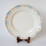 Plat en terre de fer Longwy bleu et orange XIXème