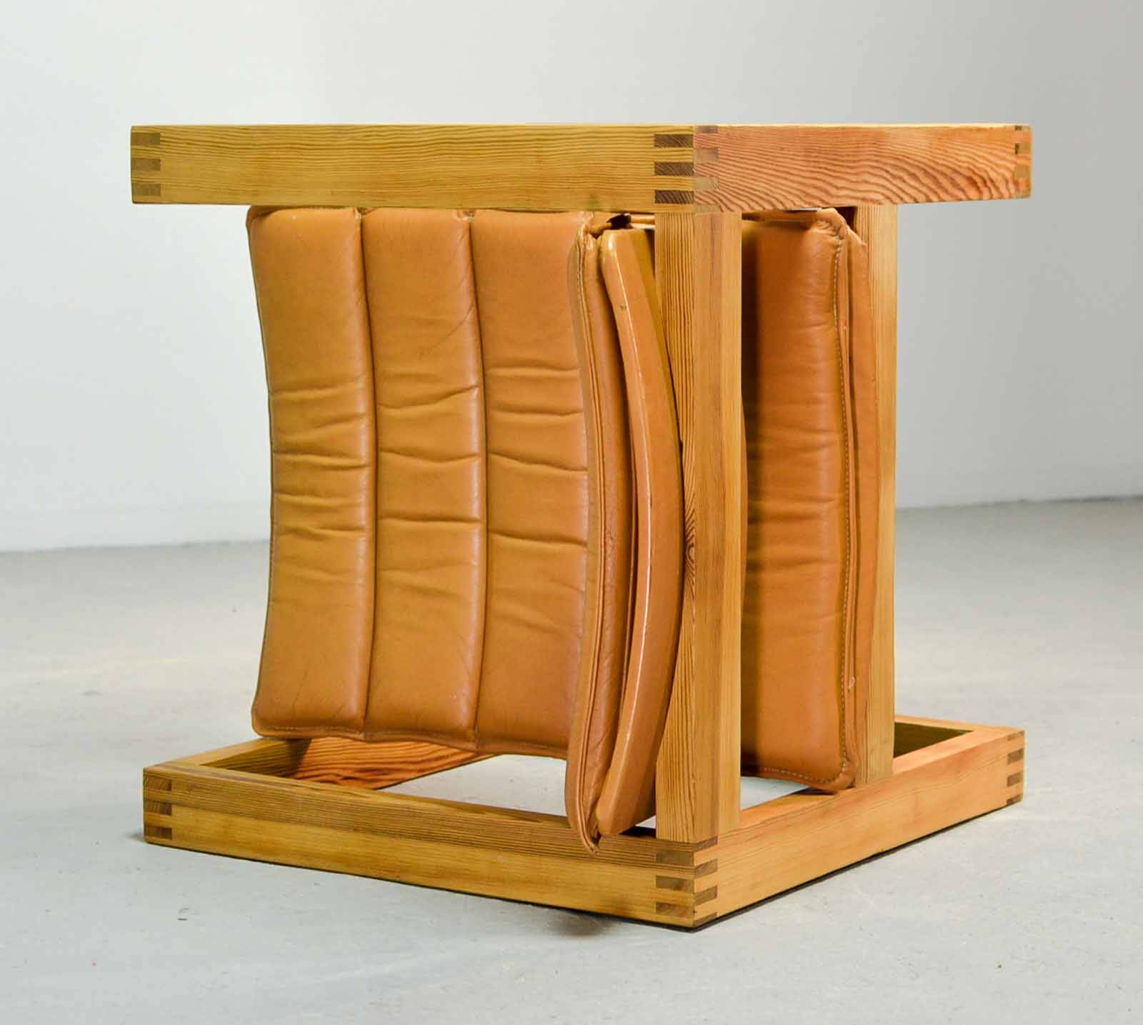 Ate van Apeldoorn Dutch Design Cognac Leather Cubic Pinewood Side Chair 70s